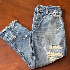 Abercrombie Annie High Rise Distressed Girlfriend Blue Jeans
